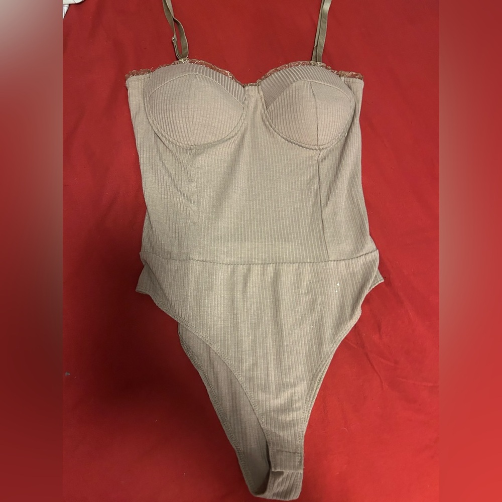 Haute Monde Tan Ribbed Bodysuit
